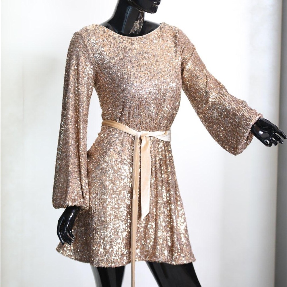 GB
Long Sleeve Sequin Blouson Dress